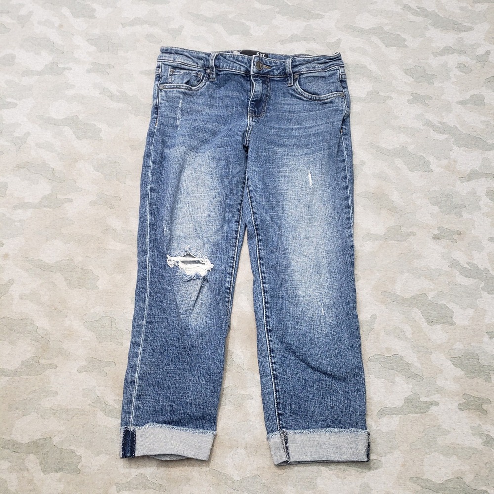 KUT from the Kloth Jean Women 6 Blue Distressed Cuffed Denim Medium Wash Stretch